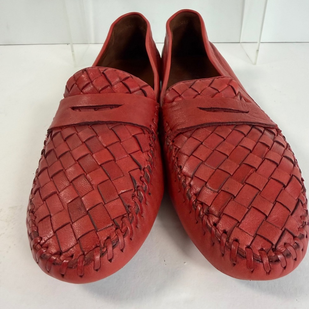 Robert Zur Red Woven Leather Driving Loafers 7.5 Italy Quiet Luxury Preppy - Picture 4 of 9